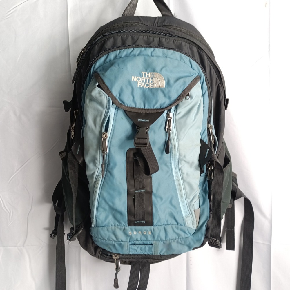 The North Face Surge Backpack Light Blue Gray Hiking Travel Commuter Bag s12